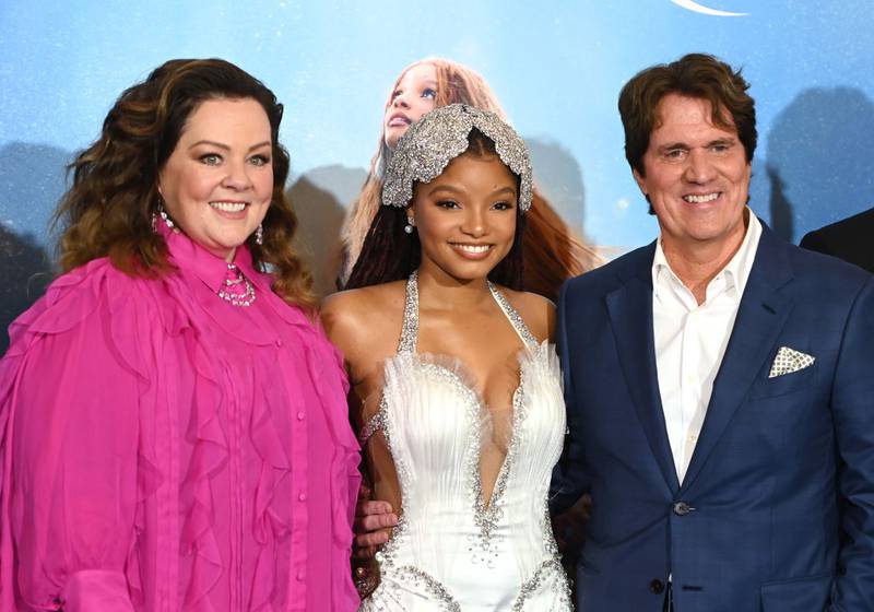 LONDON, ENGLAND - MAY 15: (L-R) Melissa McCarthy, Halle Bailey and Rob Marshall attend the UK Premiere of Disney's "The Little Mermaid" on May 15, 2023 in London, England. (Photo by Kate Green/Getty Images for Disney)