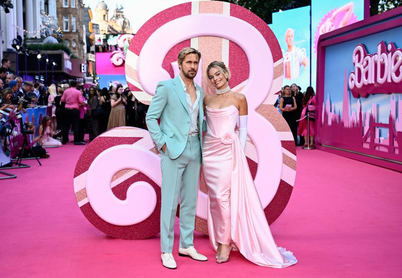 LONDON, ENGLAND - JULY 12: Ryan Gosling and Margot Robbie attend the "Barbie" European Premiere at Cineworld Leicester Square on July 12, 2023 in London, England. (Photo by Gareth Cattermole/Getty Images)