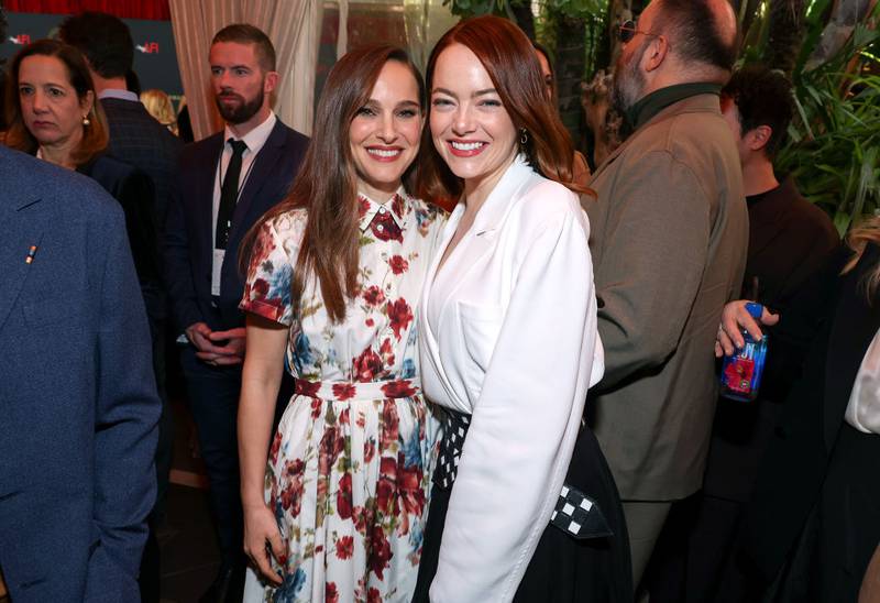 LOS ANGELES, CALIFORNIA - JANUARY 12: (L-R) Natalie Portman and Emma Stone attend the AFI Awards Luncheon at Four Seasons Hotel Los Angeles at Beverly Hills on January 12, 2024 in Los Angeles, California. (Photo by Matt Winkelmeyer/Getty Images)