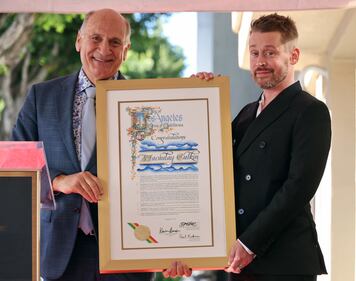 HOLLYWOOD, CALIFORNIA - DECEMBER 01: (L-R) Steve Nissen, President and CEO of HCC and Macaulay Culkin attend the ceremony honoring Macaulay Culkin with a Star on the Hollywood Walk of Fame on December 01, 2023 in Hollywood, California. (Photo by Amy Sussman/Getty Images)