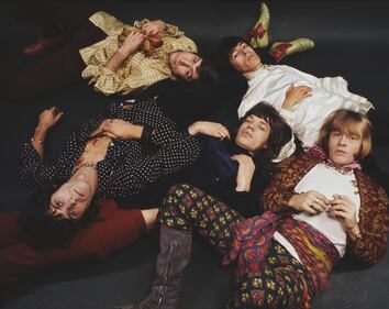 Group shot of English rock and roll band The Rolling Stones posed in 1968. Clockwise from top left: Charlie Watts, Bill Wyman, Brian Jones (1942-1969), Mick jagger and Keith Richards. (Photo by Mark and Colleen Hayward/Redferns)