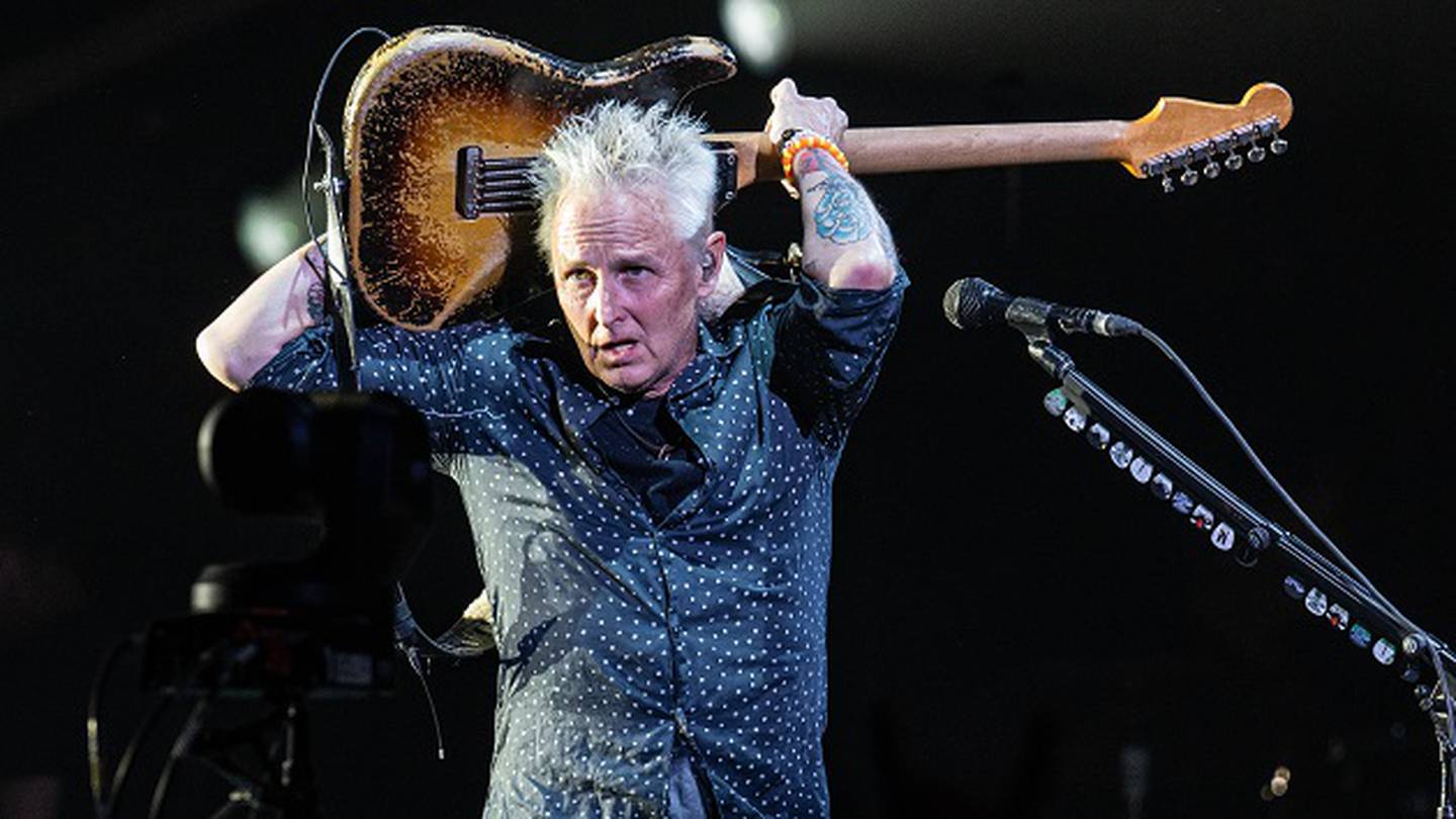 Mike McCready of the rock band Pearl Jam plays the National Anthem